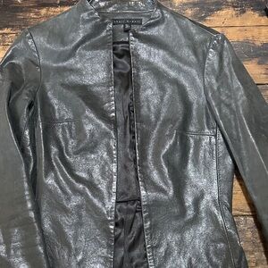Sheri Bodell Metallic Black Collarless Leather Jacket